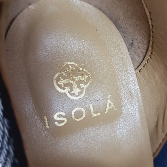 Isola Womens 7.5 Navy Blue Snake Embossed Triple Strap Buckle Open Peep … - Picture 6 of 15